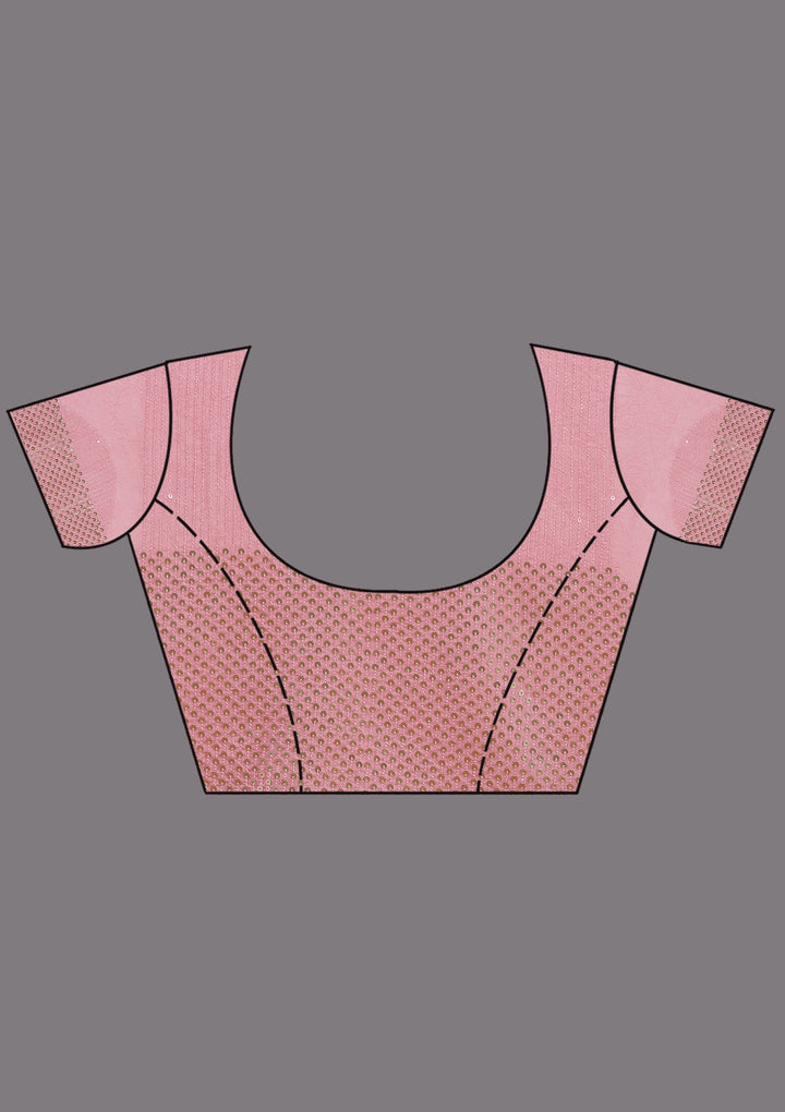 Baby Pink Sequins Semi Crepe Saree_koskii
