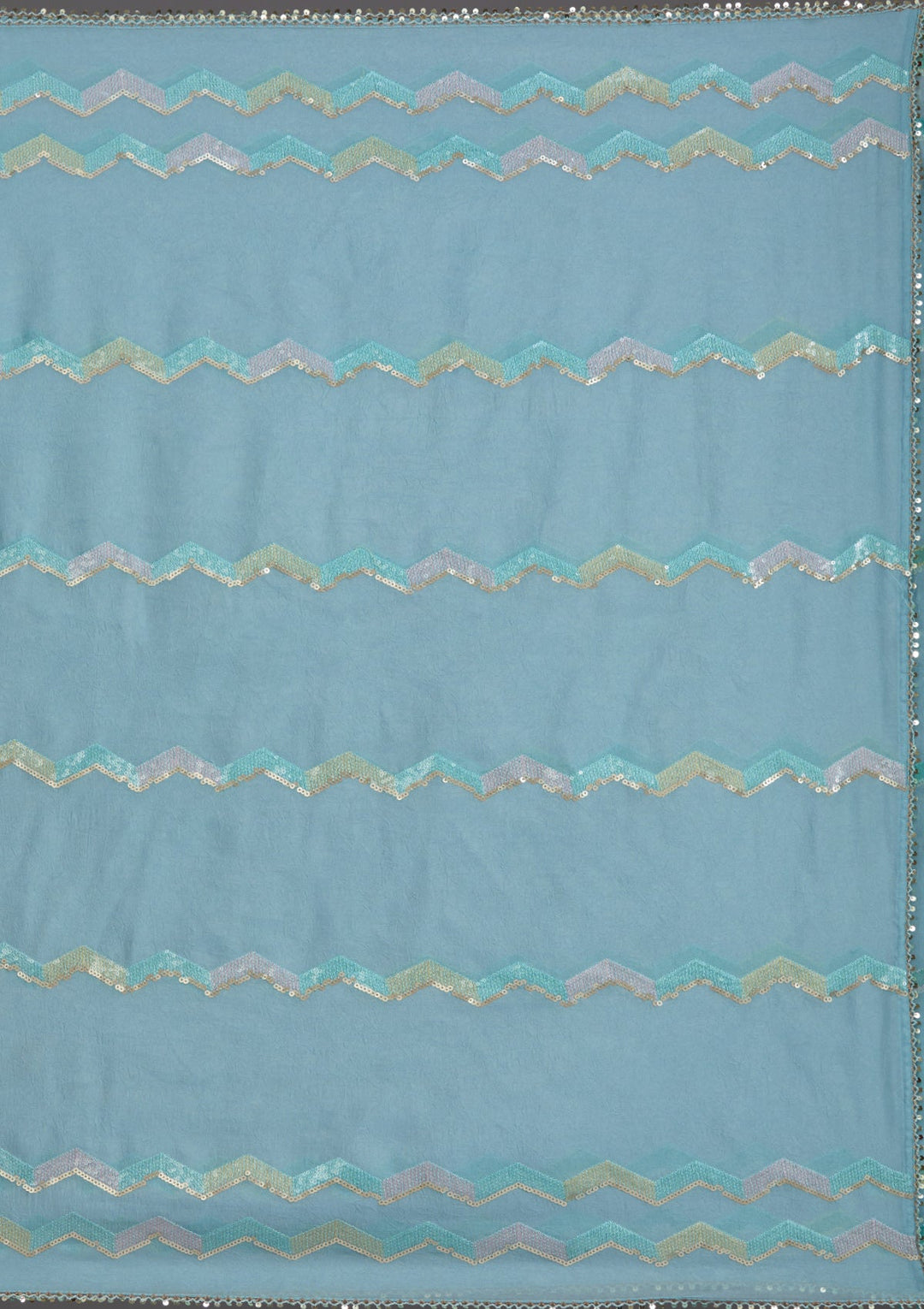 Sky Blue Sequins Semi Crepe Saree_koskii
