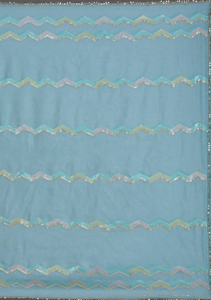 Sky Blue Sequins Semi Crepe Saree_koskii