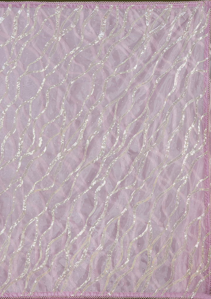 Lavender Pearlwork Organza Saree