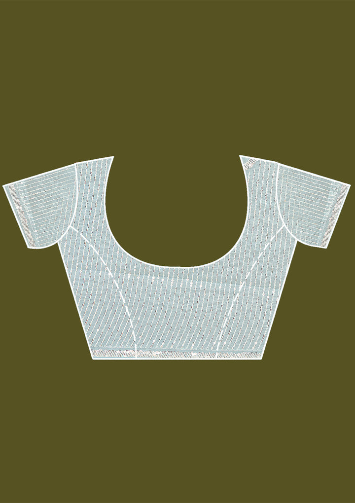 Sky Blue Pearlwork Organza Saree