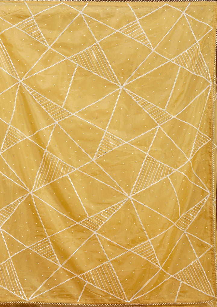 Yellow Pearlwork Tissue Saree_koskii