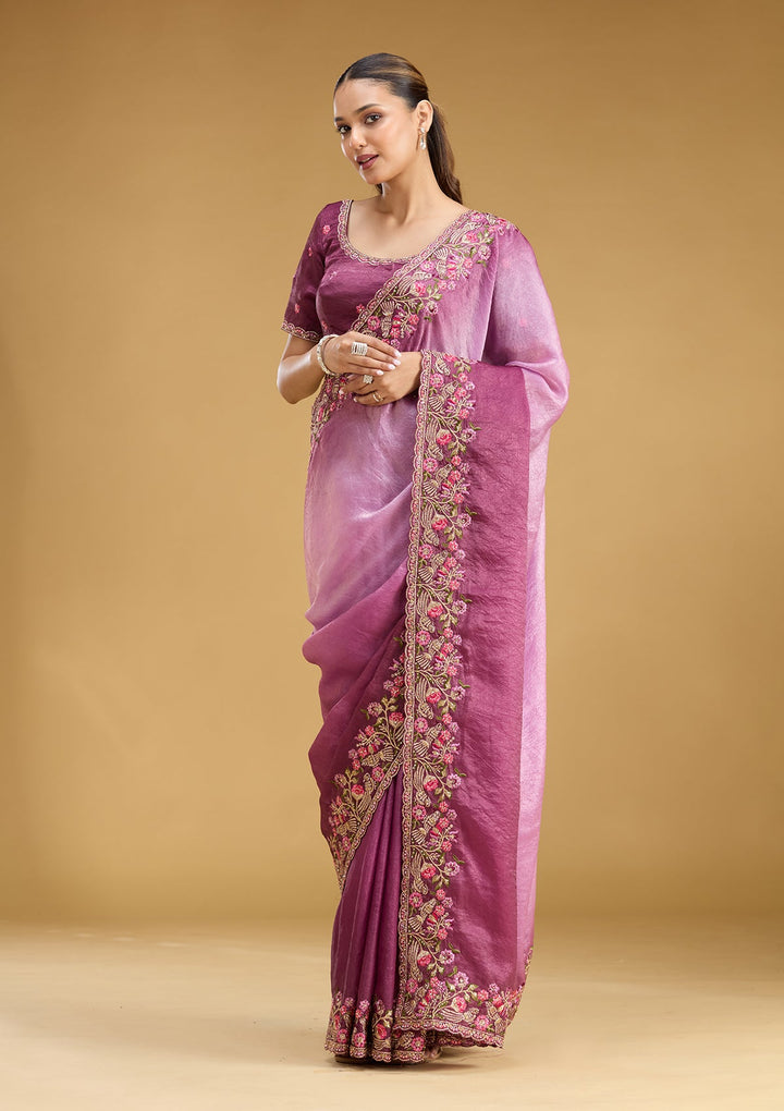 Lavender Threadwork Tissue Saree