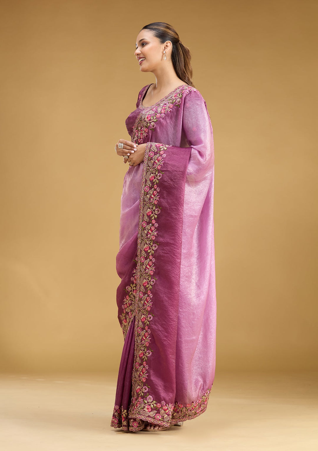 Lavender Threadwork Tissue Saree