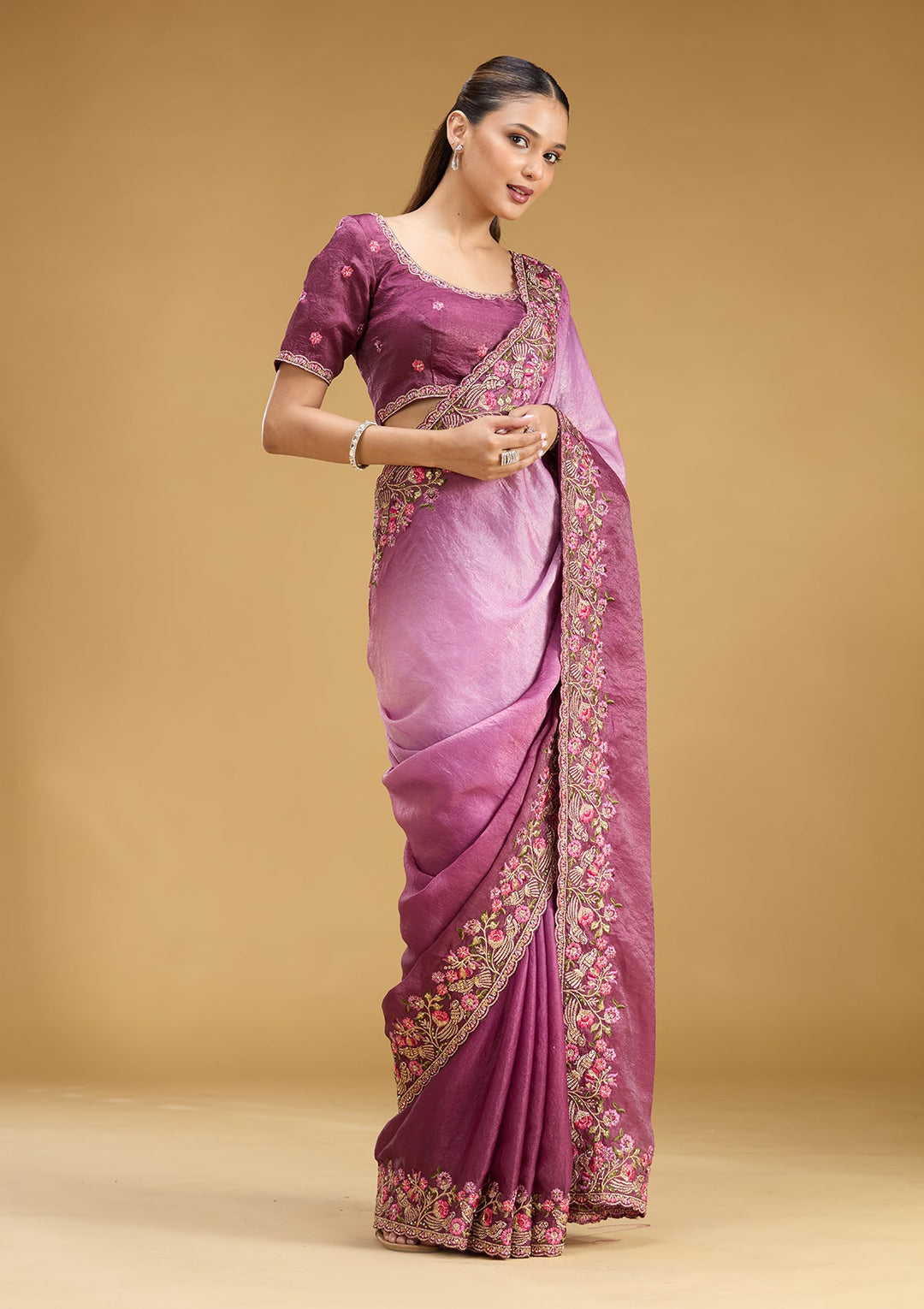 Lavender Threadwork Tissue Saree