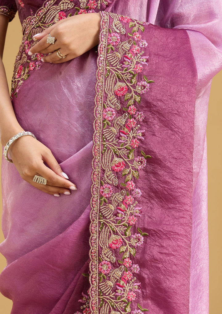 Lavender Threadwork Tissue Saree