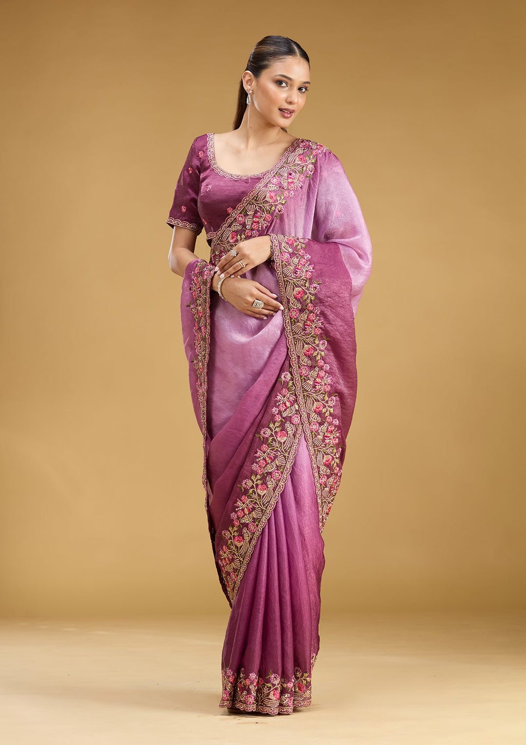 Lavender Threadwork Tissue Saree