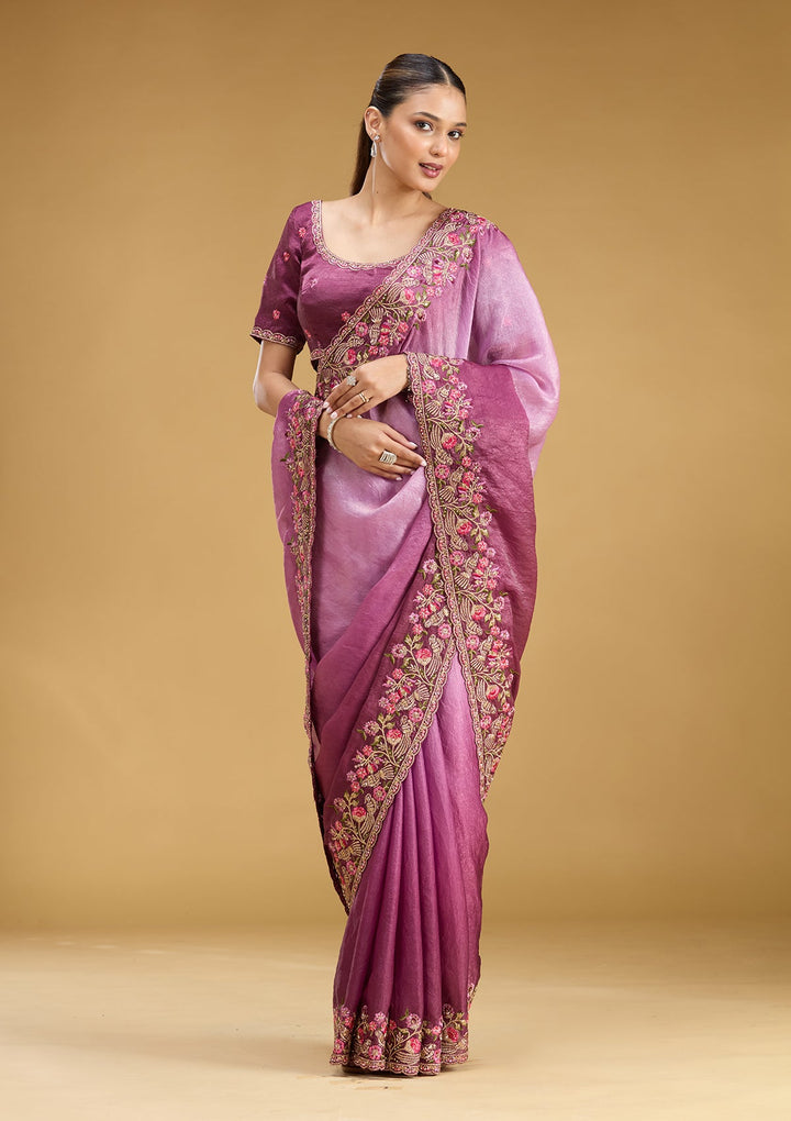 Lavender Threadwork Tissue Saree