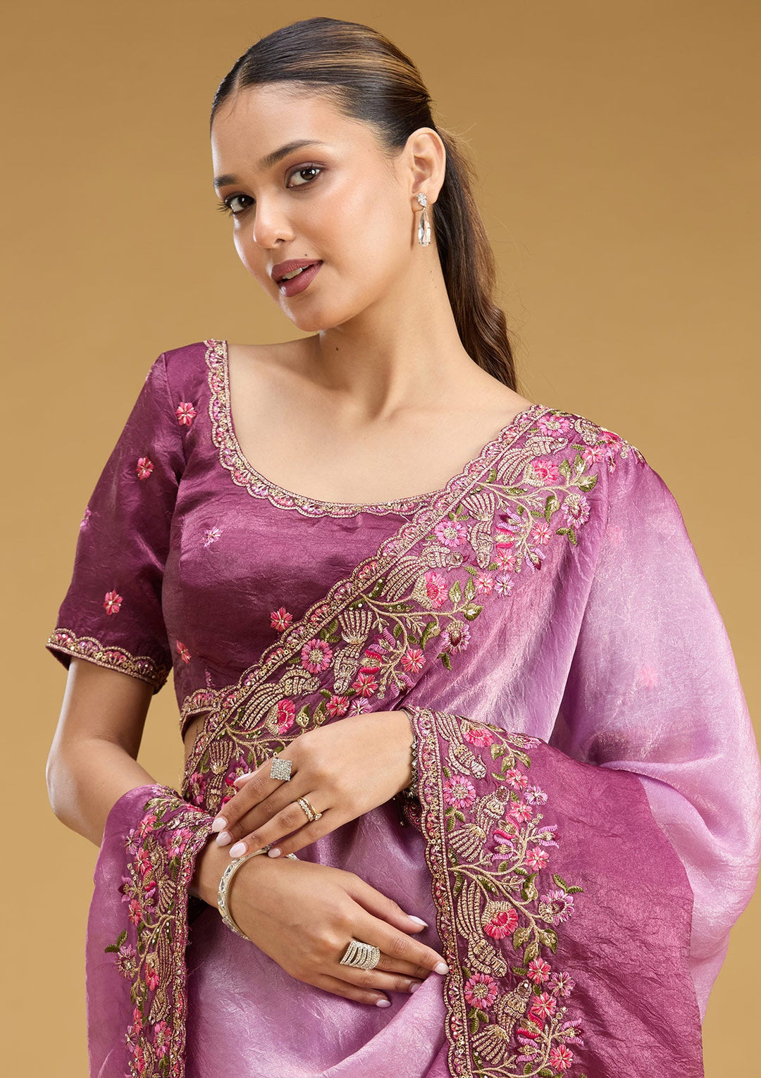 Lavender Threadwork Tissue Saree