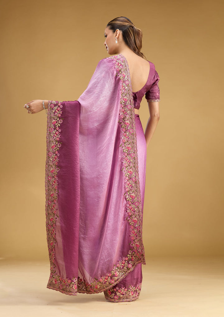 Lavender Threadwork Tissue Saree
