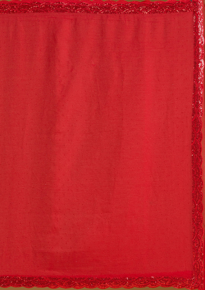 Red Sequins Chiffon Saree