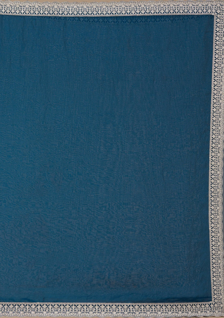 Navy Blue Zariwork (Silver) Tissue Saree_koskii