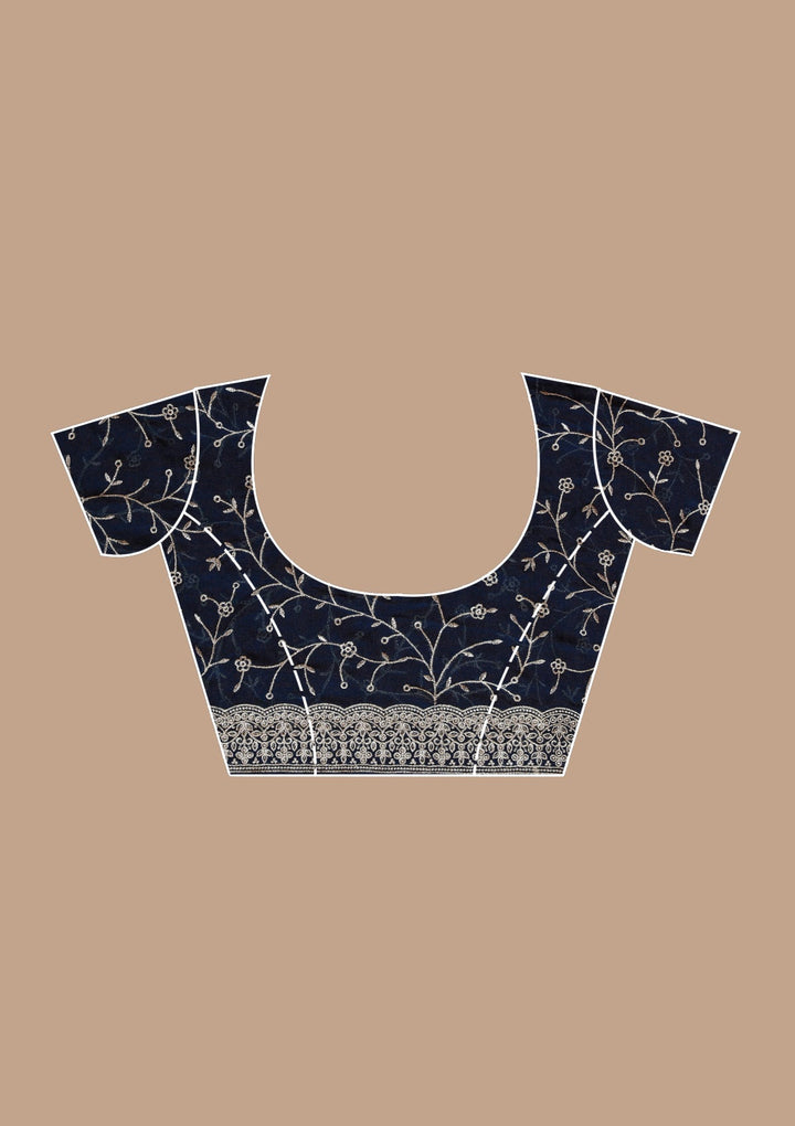 Navy Blue Zariwork (Silver) Tissue Saree_koskii