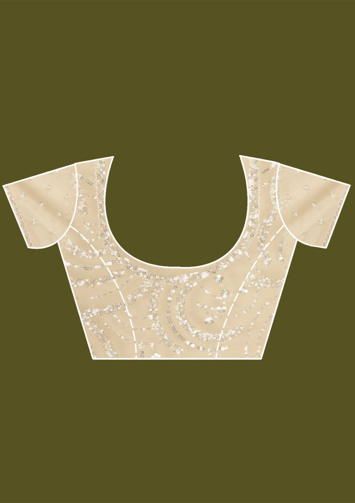 Off White Sequins Net Saree