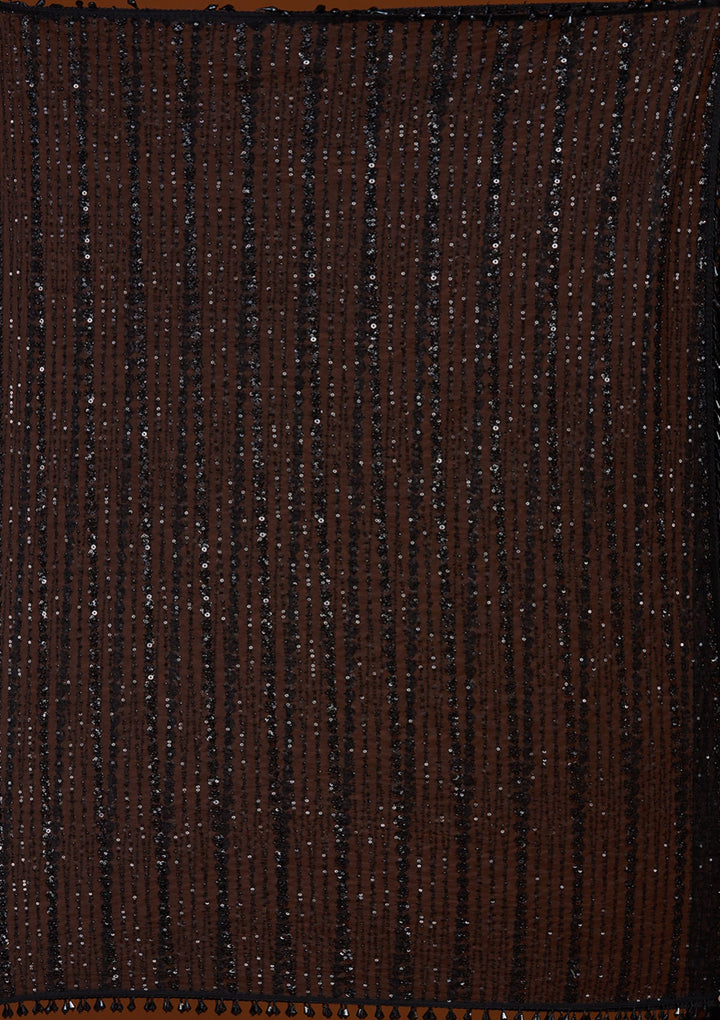 Black Sequins Net Saree