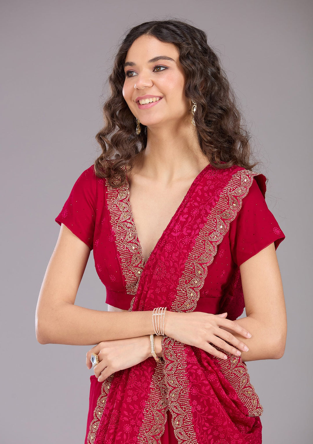 Peacock Blue Threadwork Georgette Saree