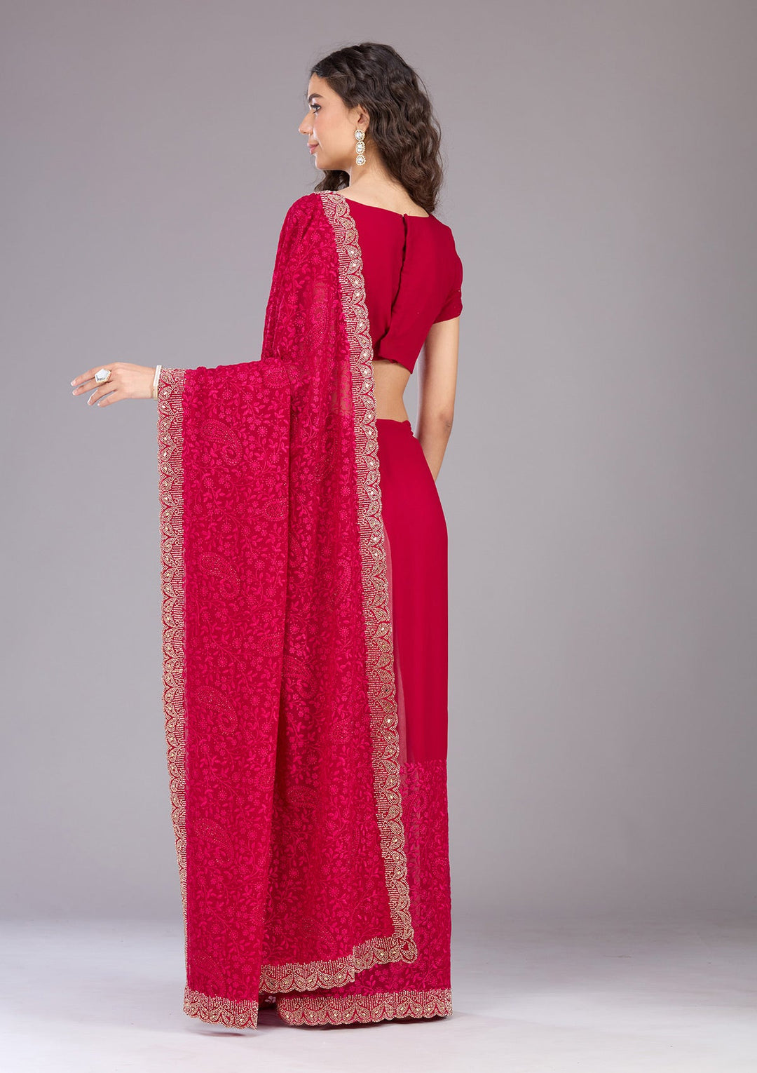 Peacock Blue Threadwork Georgette Saree