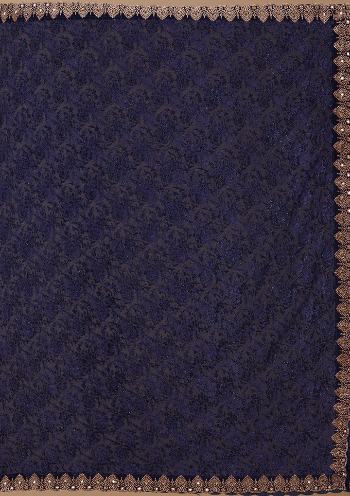Navy Blue Threadwork Georgette Saree