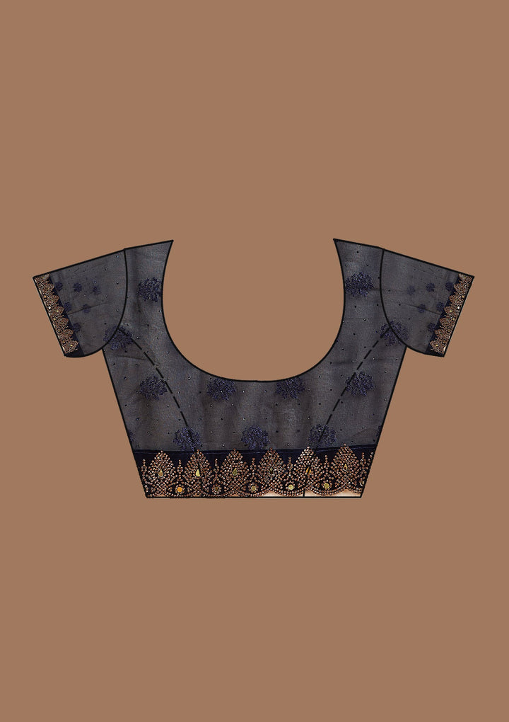 Navy Blue Threadwork Georgette Saree