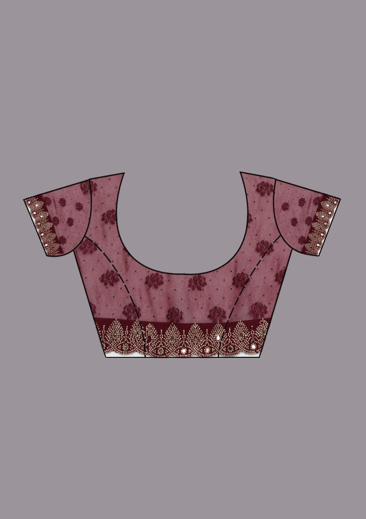 Wine Threadwork Georgette Saree