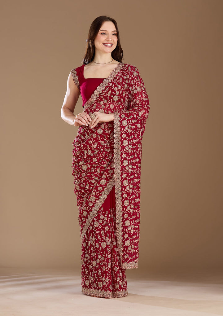 Magenta Pink Zariwork (Gold) Georgette Saree