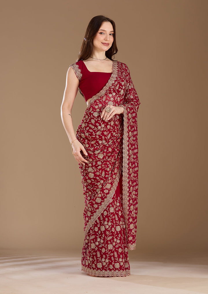 Magenta Pink Zariwork (Gold) Georgette Saree