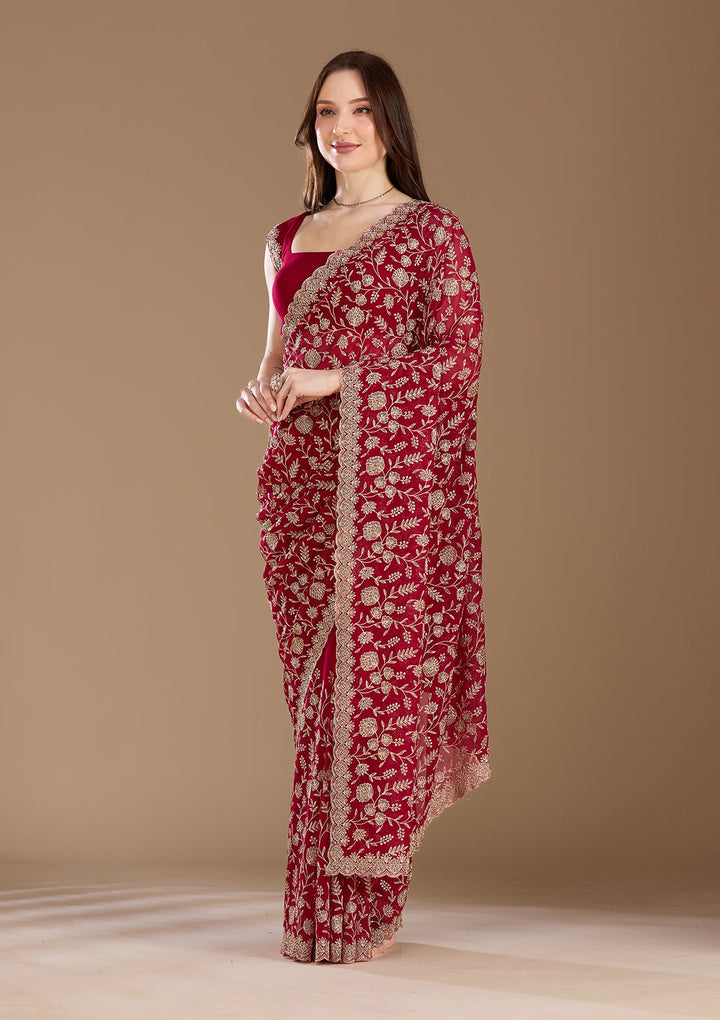 Magenta Pink Zariwork (Gold) Georgette Saree