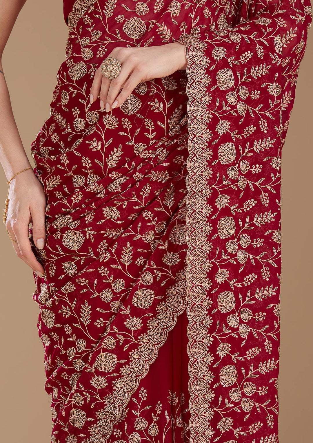 Magenta Pink Zariwork (Gold) Georgette Saree