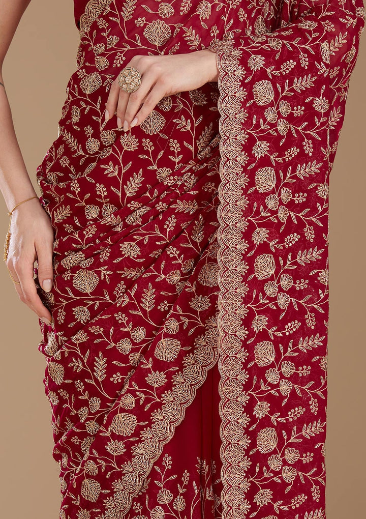 Magenta Pink Zariwork (Gold) Georgette Saree