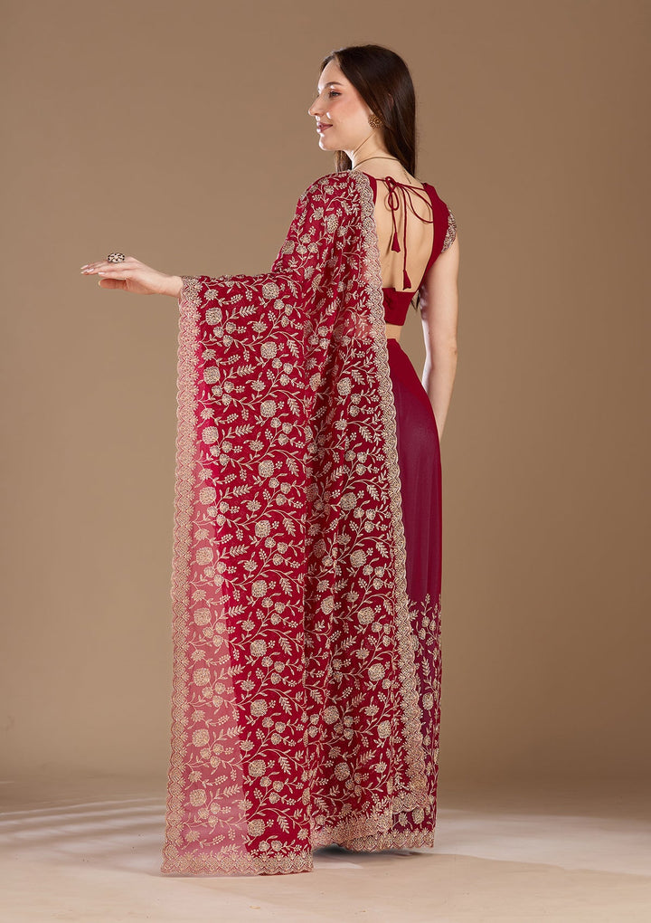 Magenta Pink Zariwork (Gold) Georgette Saree