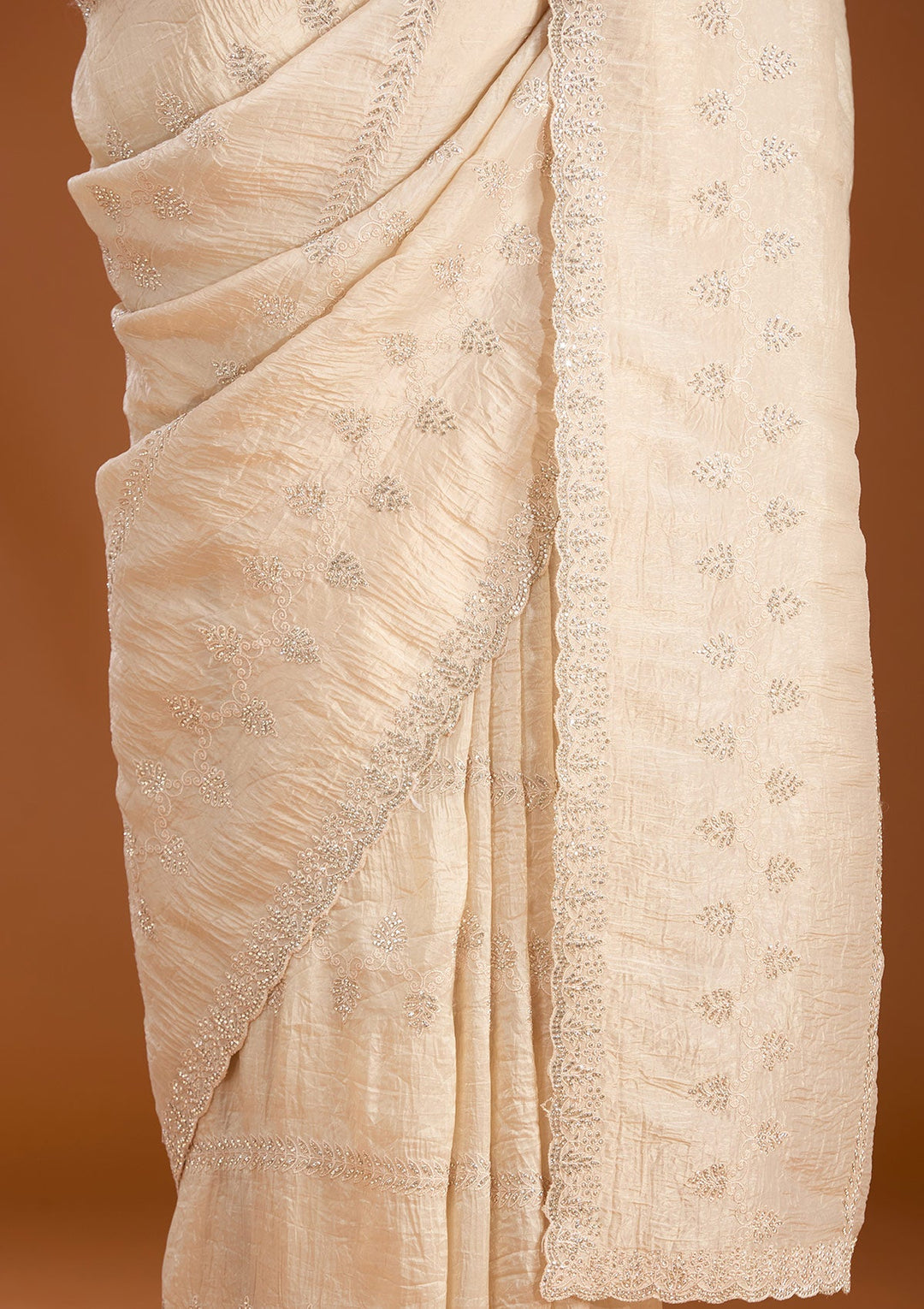 Beige Stonework (Gold) Tissue Saree