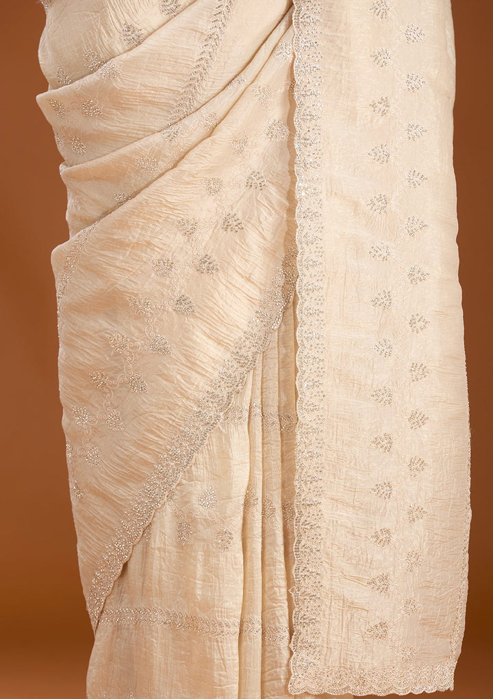 Beige Stonework (Gold) Tissue Saree