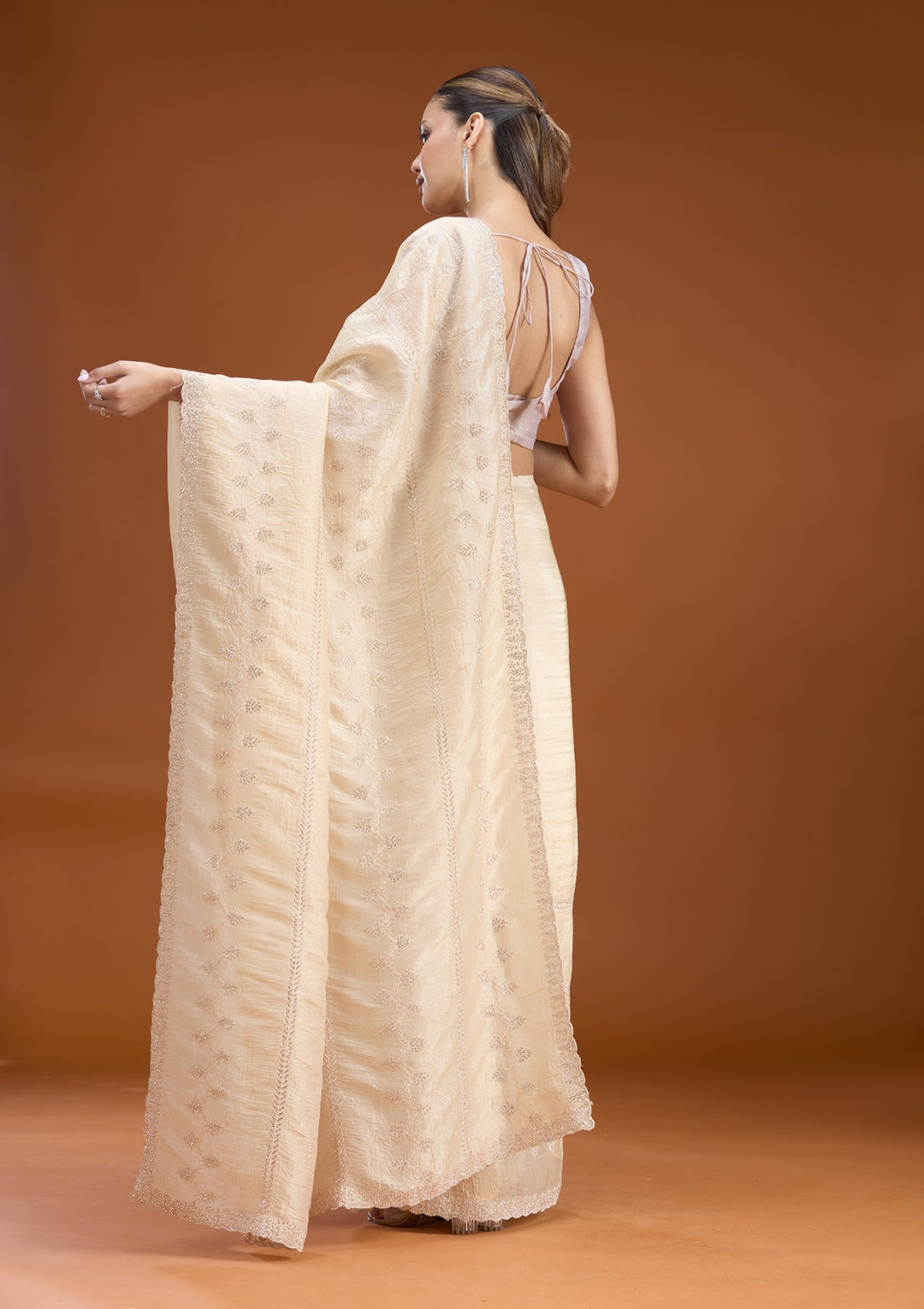 Beige Stonework (Gold) Tissue Saree