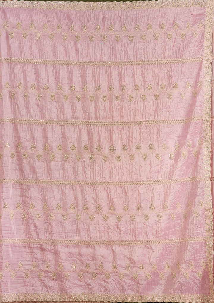 Pink Stonework (Gold) Tissue Saree