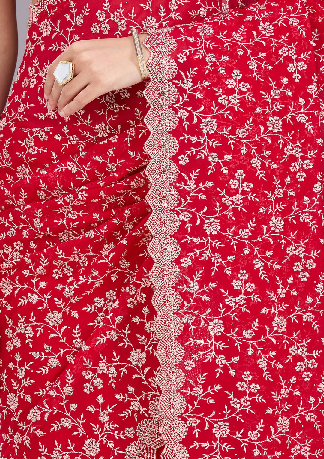 Maroon Zariwork (Silver) Georgette Saree