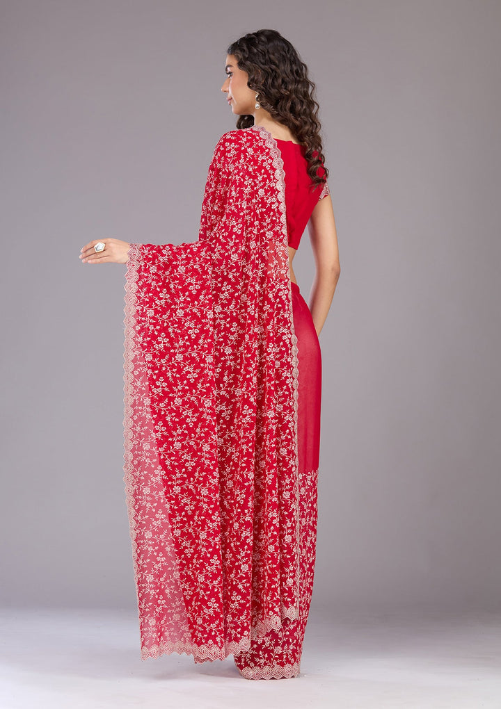 Maroon Zariwork (Silver) Georgette Saree