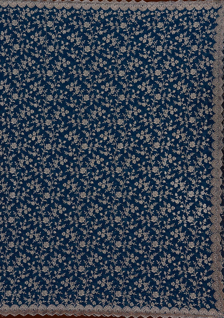 Peacock Blue Zariwork (Silver) Georgette Saree