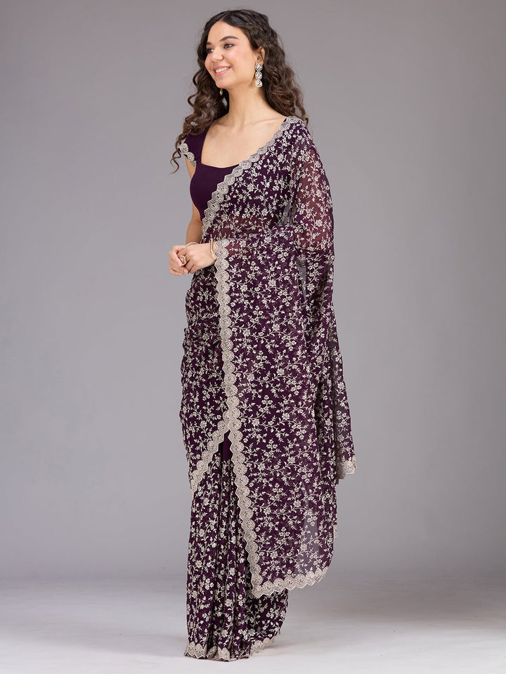 Purple Zariwork (Silver) Georgette Saree