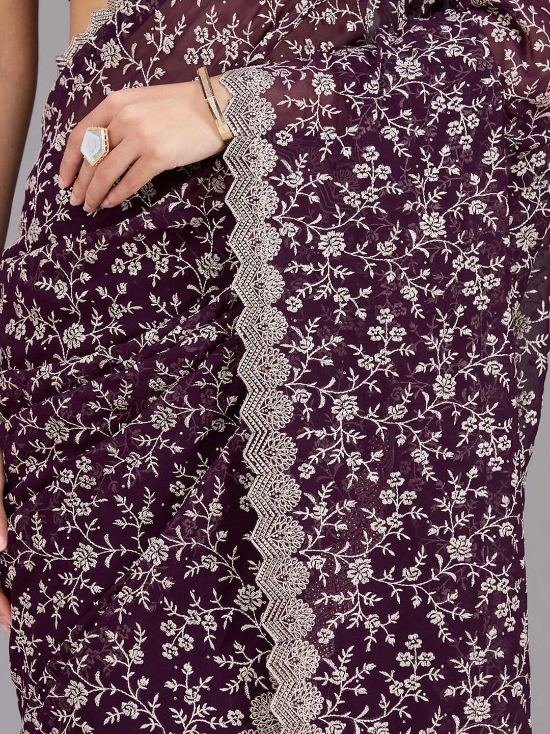 Purple Zariwork (Silver) Georgette Saree