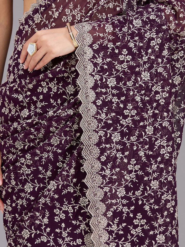 Purple Zariwork (Silver) Georgette Saree