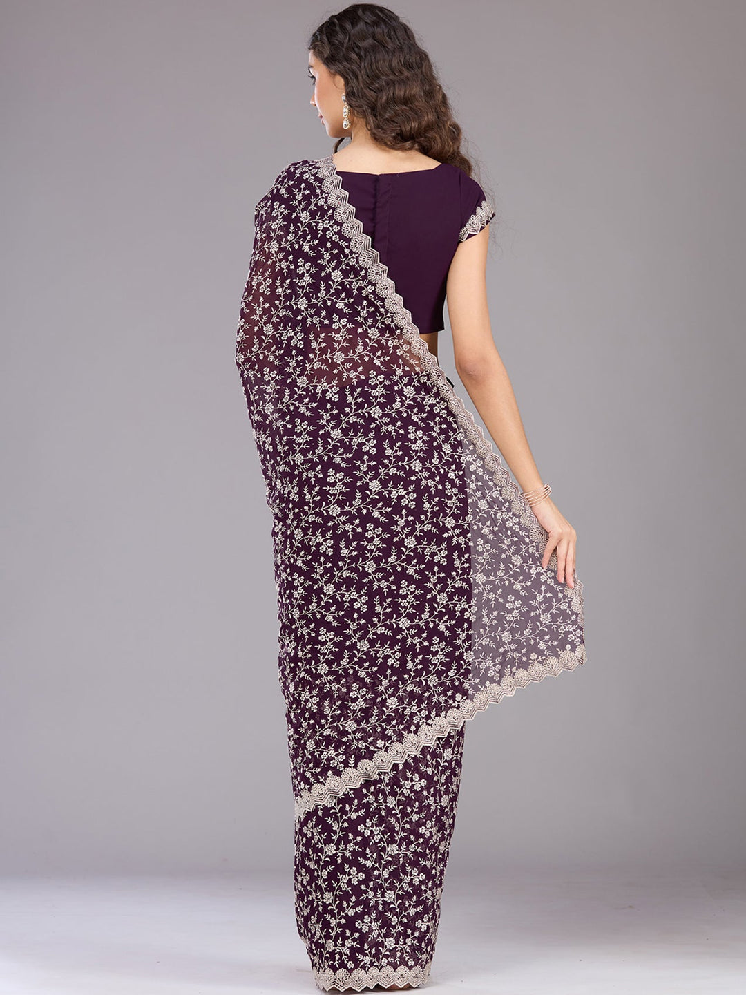 Purple Zariwork (Silver) Georgette Saree