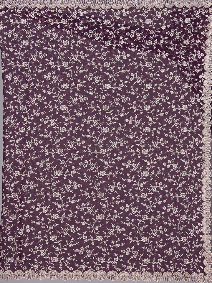 Purple Zariwork (Silver) Georgette Saree