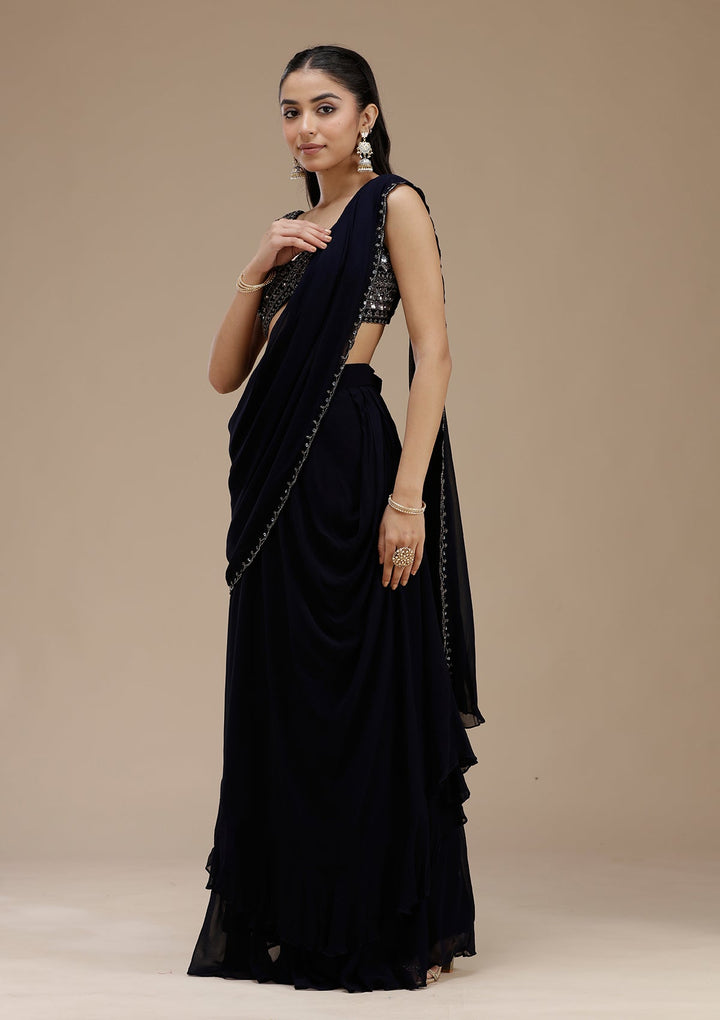 Navy Blue Cutdana Silk Saree_koskii
