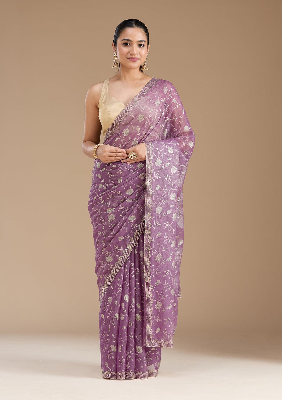 Dark Lavender Badla Tissue Saree_koskii
