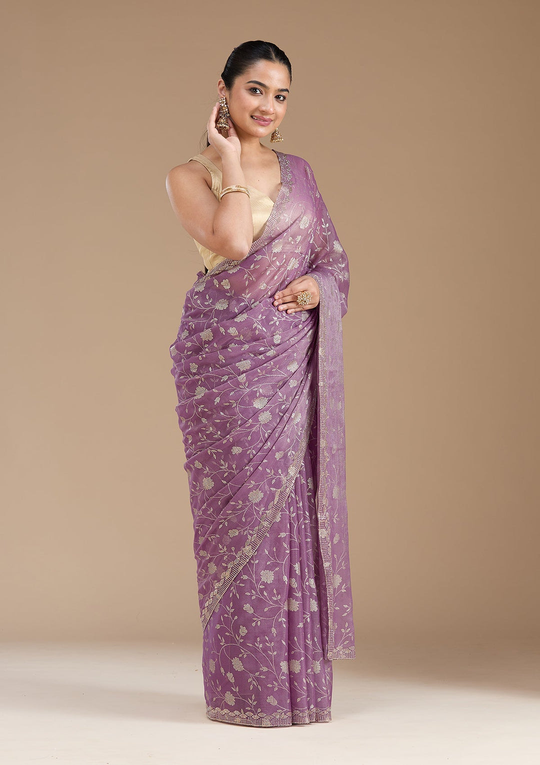 Dark Lavender Badla Tissue Saree_koskii
