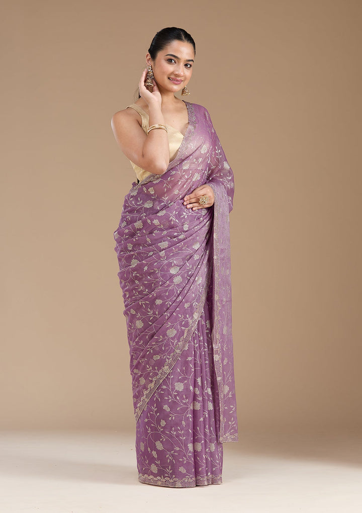 Dark Lavender Badla Tissue Saree_koskii