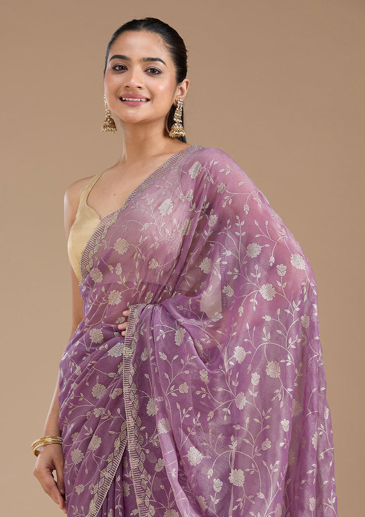 Dark Lavender Badla Tissue Saree_koskii