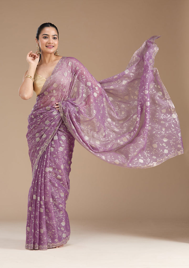 Dark Lavender Badla Tissue Saree_koskii
