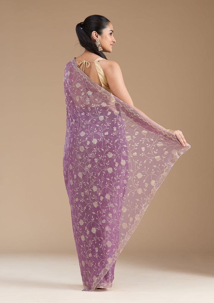 Dark Lavender Badla Tissue Saree_koskii