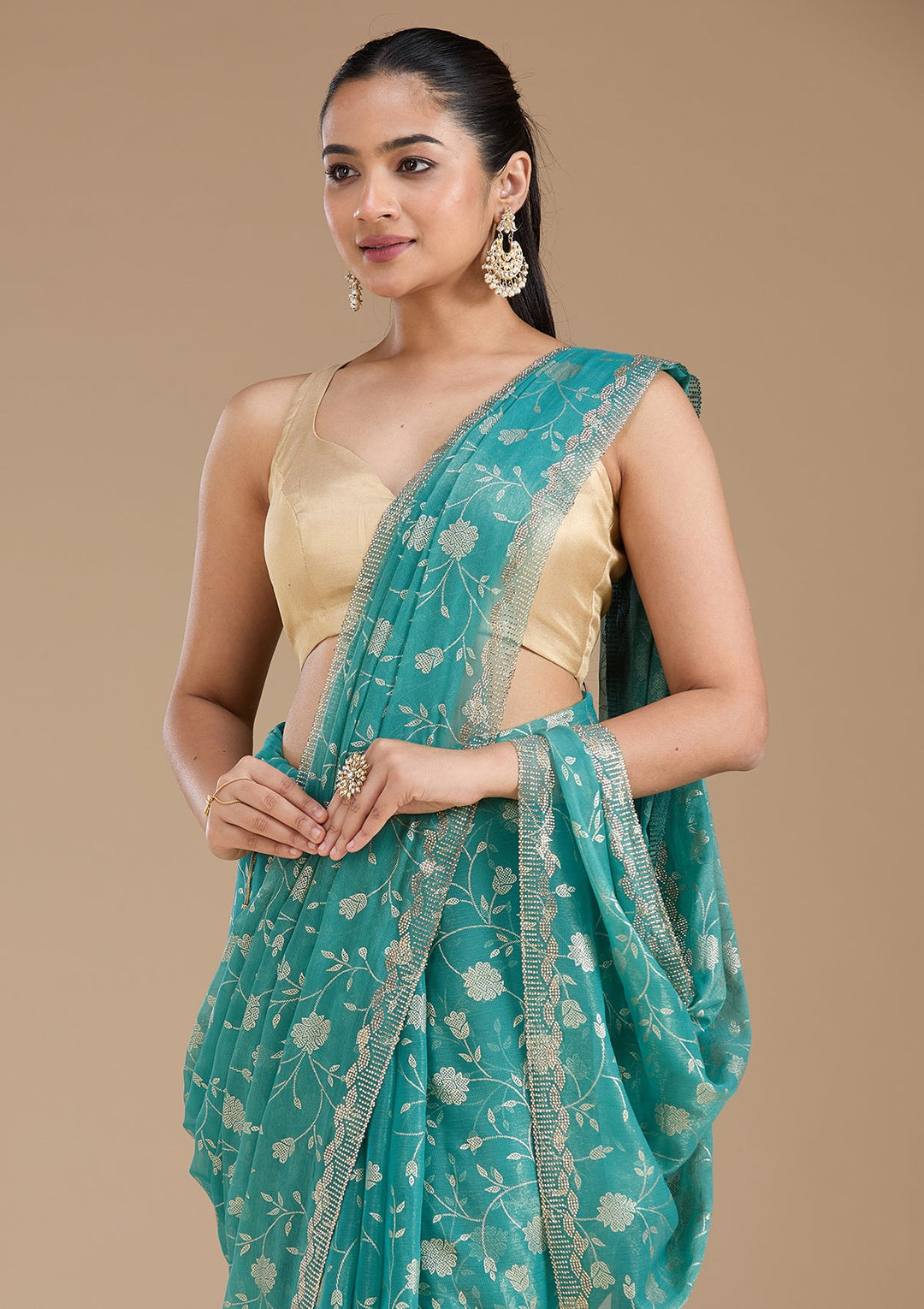 Sea Green Badla Tissue Saree_koskii